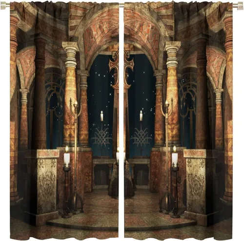 Miniatura 50 de Cortinas góticas con diseño de luna de Halloween, historia, puerta espeluznante, fondo de terror, vela, ficción, patrón de impresión, sala de estar