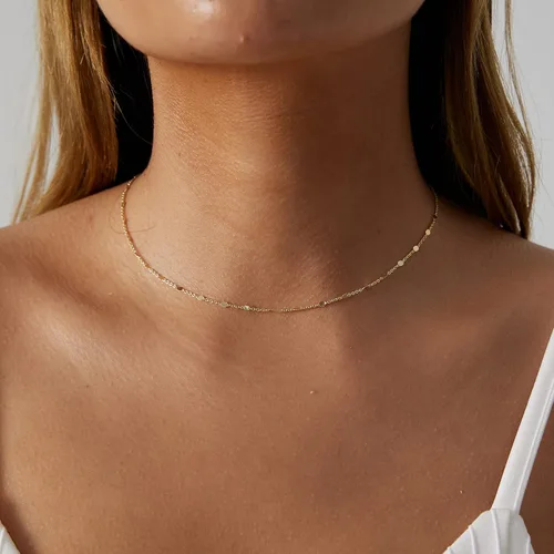 Miniatura 2 de Gargantilla chapada en oro de 14 quilates para mujer, delicada, cadena de monedas, gargantilla de iluminación simple, collares de espina de pescado