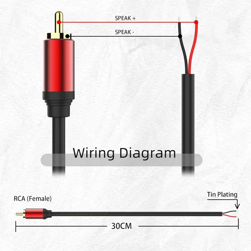 Miniatura 2 de HIEbee Cable de altavoz de 1 pie RCA macho conector adaptador a cable desnudo extremo abierto Pigtail Audio Video RCA Cable para amplificador