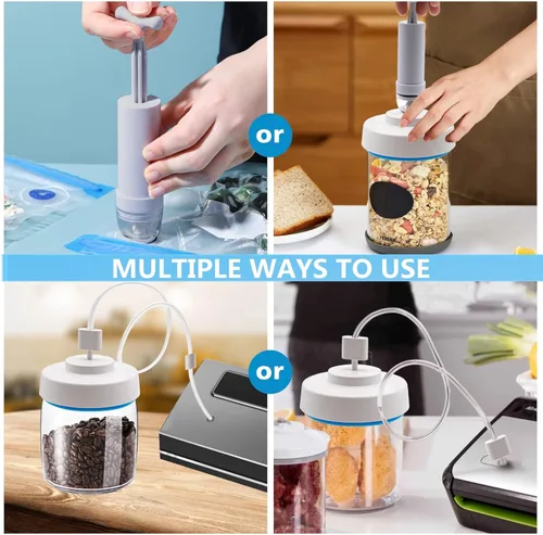 Miniatura 4 de Sellador al vacío para tarros Mason y manguera de accesorios compatible con sellador al vacío FoodSaver, bomba de mano portátil para frascos de boca