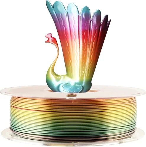 Miniatura 10 de Paquete de filamento PLA para impresión 3D 5 en 1: verde que brilla en la oscuridad, azul, púrpura y arco iris, multicolor, 0.55 libras por carrete