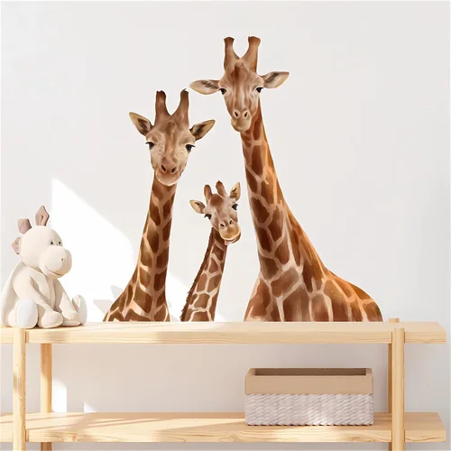 Miniatura 3 de Calcomanías de pared de jirafa manchada, calcomanías de pared de animales salvajes de dibujos animados de sacinora removibles para niños, bebés