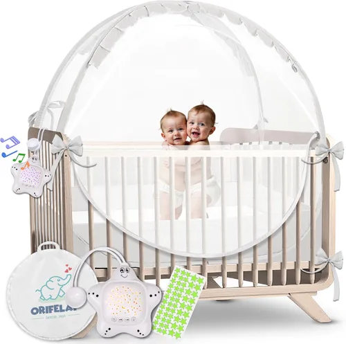 Miniatura 9 de Tienda de campaña para cuna de bebé, tienda de campaña para cama infantil con máquina de ruido blanco, apertura de cremallera ancha, funda de cuna