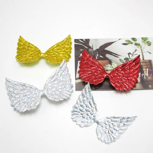 Miniatura 3 de 3.54 pulgadas, 50 piezas de alas de ángel plateadas, parches pequeños de tela en relieve brillante con polvos de purpurina, apliques bordados