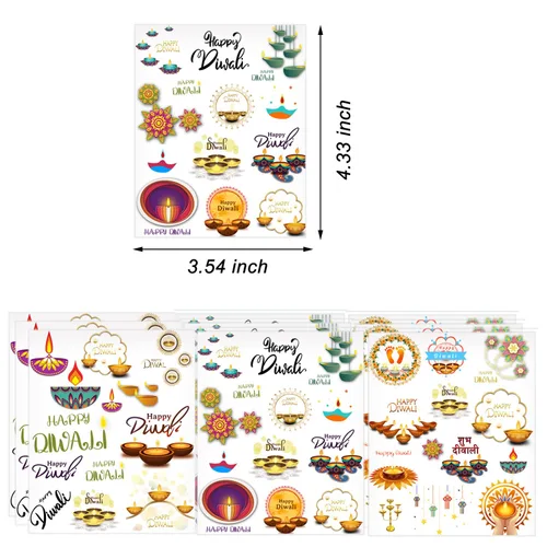 Miniatura 2 de Oringaga 390 tatuajes temporales para fiestas de Happy Diwali para niños, suministros de fiesta hindú de Diwali, suministros de fiesta, bolsas