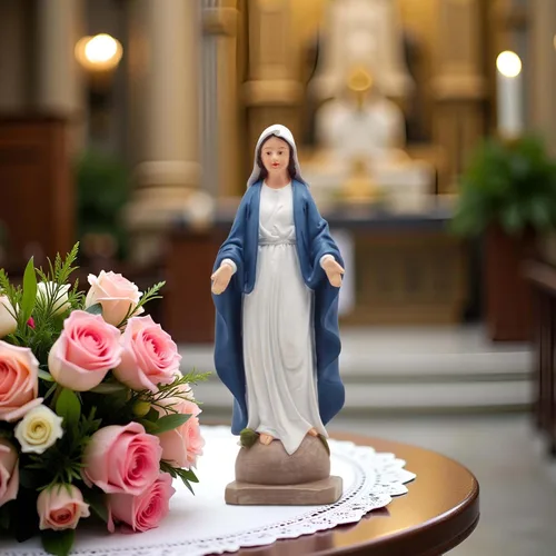 Miniatura 7 de Estatua de Nuestra Señora de Gracia – Figura de 8.5 pulgadas, decoración religiosa católica de resina para altar del hogar, mesa de oración, Azul