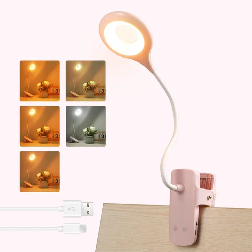 Miniatura 11 de Akynite Lámpara de escritorio LED con clip, 5 modos, 5 brillos regulables, luz de abrazadera regulable, batería recargable, lámpara de lectura Negro