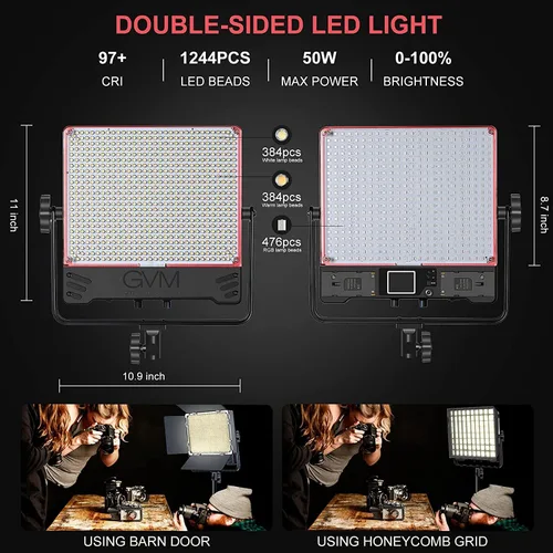 Miniatura 2 de GVM - Luz de video LED de 50 W con softboxes, RGB+bicolor de doble cara, cada lado 50 W, kit de iluminación de video con control Bluetooth, luces
