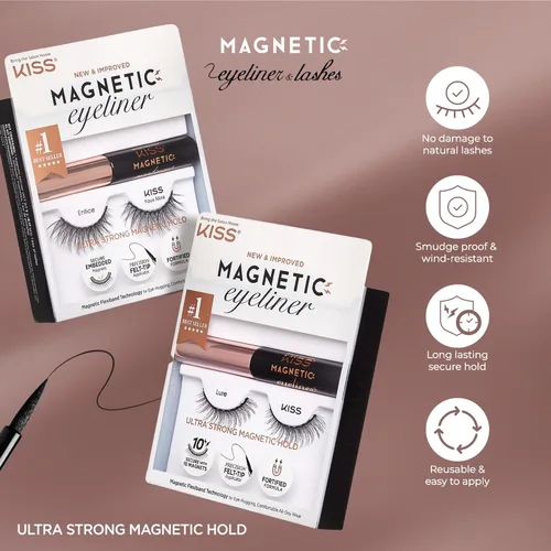 Miniatura 6 de KISS Pestañas postizas magnéticas y delineador de ojos, 'Lure', 12mm, fáciles de aplicar, reutilizables, sin pegamento, tecnología Flexiband, punta