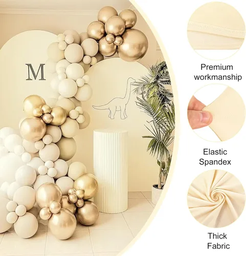 Miniatura 3 de Juego de 2 fundas para arco de boda de 2 lados, parte superior redonda de spandex, funda ajustada para telón de fondo de arco para fiesta de Beige