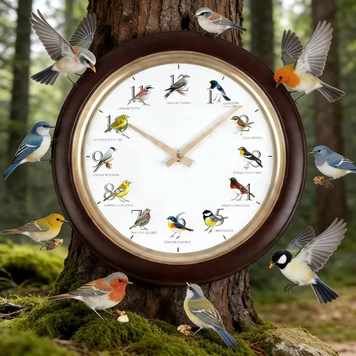 Miniatura 2 de Reloj de pared de pájaro cantante con canciones reales de pájaros de 13.3 pulgadas, movimiento silencioso sin tictac, reloj decorativo de animales