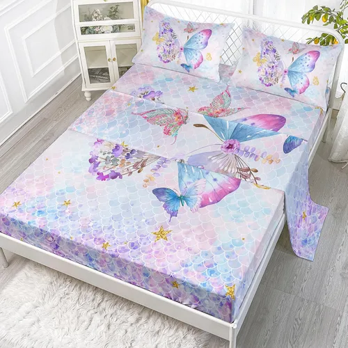 Miniatura 28 de Axolotl Juego de sábanas de gato negro de dibujos animados tamaño full, diseño de estrellas y luna impreso, ropa de cama para niños para decoración