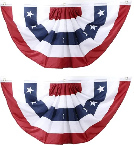 Miniatura 7 de Bandera de abanico plisada de Estados Unidos, banderas patrióticas de medio abanico con ojales de latón para decoración del Día de los Caídos del 4
