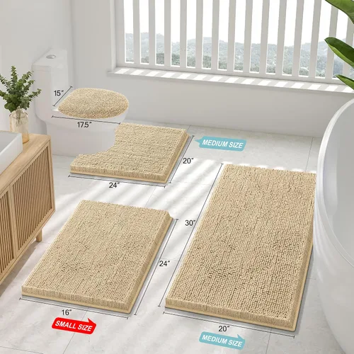 Miniatura 2 de Juego de alfombras de baño Smiry de 2 piezas, suave alfombra absorbente de chenilla y juego de alfombra en forma de U para inodoro, alfombra de baño