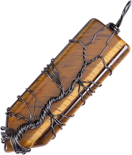 Miniatura 2 de Nupuyai Collar con colgante de árbol de la vida para mujeres y hombres, envuelto en alambre de cristal amuleto de piedra para curación, Piedra Metal