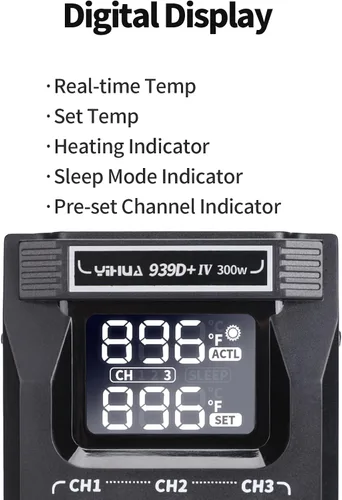 Miniatura 5 de YIHUA 939D+ IV 300W - Estación de soldadura resistente para vidrieras, estación de soldadura ajustable a temperatura con soldadura desmontable, 3