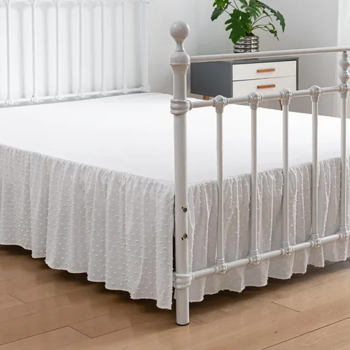 Miniatura 10 de Falda de cama de lunares copetudos, falda de cama con volantes tamaño King con esquinas divididas, faldas de cama con volantes de 14 pulgadas