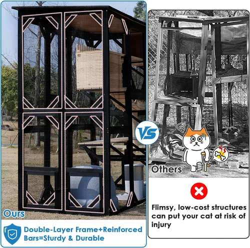 Miniatura 5 de FunXplore 180,6 cm de largo Catio para gatos al aire libre para gatos grandes con acceso a ventanas, jaula para gatos de entrada para múltiples
