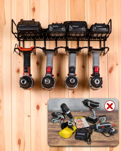 Miniatura 6 de UNITEDPOWER Soporte organizador de herramientas eléctricas montado en la pared, estante de almacenamiento resistente con estante para herramientas