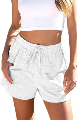 Dokotoo Pantalones cortos casuales para mujer 2024 con cordón en la cintura, bolsillos frontales, cómodos, elásticos, pantalones cortos de verano