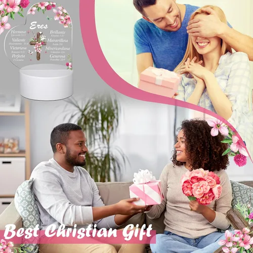 Miniatura 6 de Jetec - Luz nocturna de acrílico cristiana, regalo religioso inspirador para mujer, con base de lámpara de color cálido, luz nocturna LED, versículo