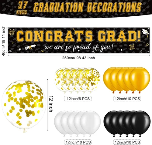 Miniatura 2 de Cartel de graduación de 37 piezas para decoración de globos de clase de 2026, pancarta de felicitaciones graduadas para decoración al aire libre