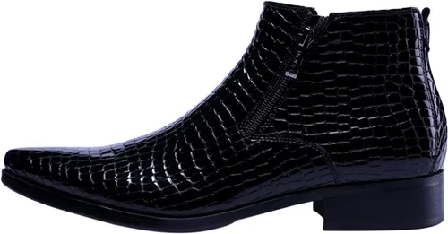Miniatura 2 de SANTIMON Botas casuales con puntera puntiaguda con cremallera a cuadros de charol para hombre