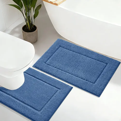 Miniatura 11 de Juego de alfombras de baño de 3 piezas de color blanco hueso, ultra suave, gruesa, esponjosa, microfibra absorbente, parte trasera antideslizante