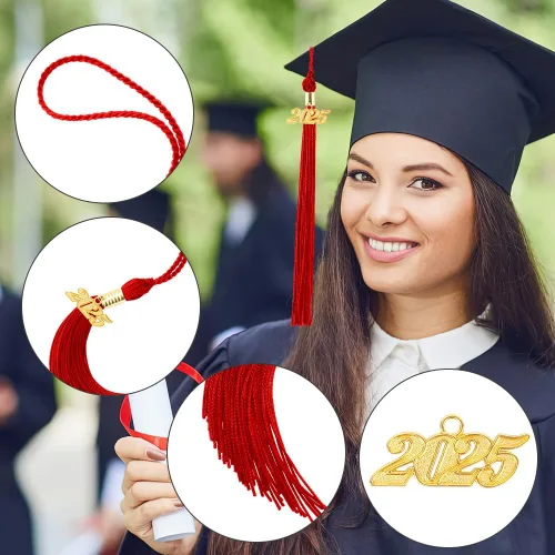 Miniatura 84 de Borla 2025, 1 unidad, borla de graduación para graduados 2025, borla 2025 con dijes de fecha dorada 2025 para fiestas de graduación, ceremonias