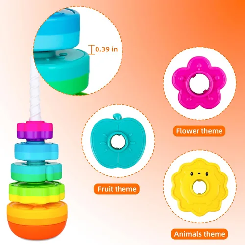 Miniatura 4 de BYFWH Juguetes apilables giratorios para bebés de 12 meses en adelante, apilador de anillos para niños pequeños de 1 a 3 años, juguetes Montessori