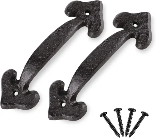 Miniatura 28 de Paquete de 2 manijas de barra recta de 8 pulgadas para puerta de granero, tiradores de hierro fundido negro para puertas correderas, puertas