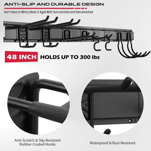 Miniatura 5 de SEDY Organizador de pared de garaje resistente de 48 pulgadas, estante de almacenamiento de herramientas de montaje en pared con ganchos ajustables