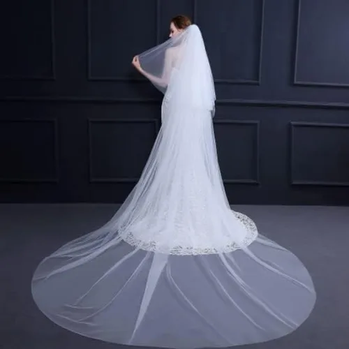 Miniatura 2 de Velo de novia de encaje de 118 pulgadas, velo de novia catedral, 2 niveles, velos de novia largos con peine velo simple para novias