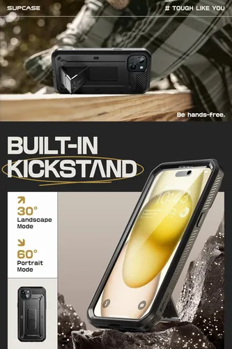 Miniatura 3 de SUPCASE Funda para iPhone 15 con soporte y clip para cinturón (Unicorn Beetle Pro), [protector de pantalla integrado]