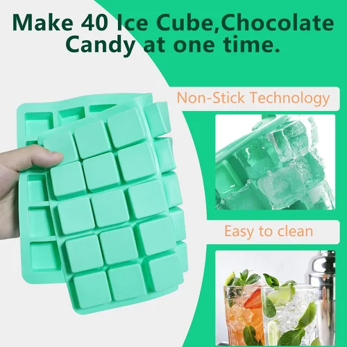 Miniatura 5 de Paquete de 2 moldes cuadrados de silicona para chocolate, moldes de silicona para caramelo de 40 cavidades para chocolate, cubitos de hielo