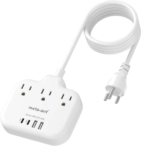 Miniatura 19 de Adaptador de enchufe de viaje europeo, adaptador de enchufe estadounidense a europeo con 3 tomas de corriente americanas y 4 USB, cable