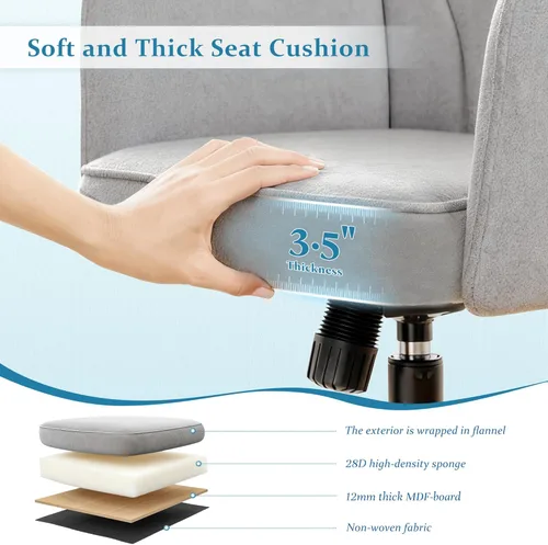 Miniatura 4 de DurayLoly Silla de tocador con ruedas y respaldo, silla de tocador de altura ajustable, sillas de escritorio cómodas para maquillaje, trabajo y Gris