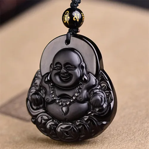 Miniatura 2 de Collar de obsidiana negra con dije de protección de amuleto de la suerte con cadena de cuentas extendida, piedra de cristal curativo, collares