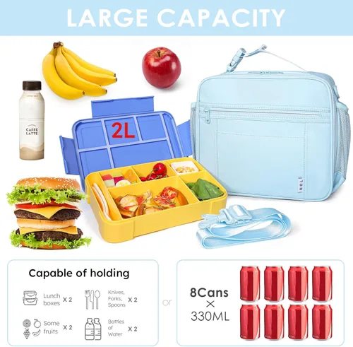 Miniatura 3 de NOL Bolsa de Almuerzo para Niños - Lonchera para niños de 3 años en adelante, reutilizable, aislada, con cierre de cremallera, asa de hebilla, Azul