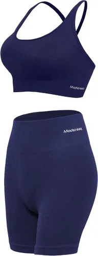 Miniatura 2 de Modstreets Conjunto de yoga sin costuras de 2 piezas para mujer, brasier deportivo de entrenamiento con pantalones cortos de cintura alta, leggings