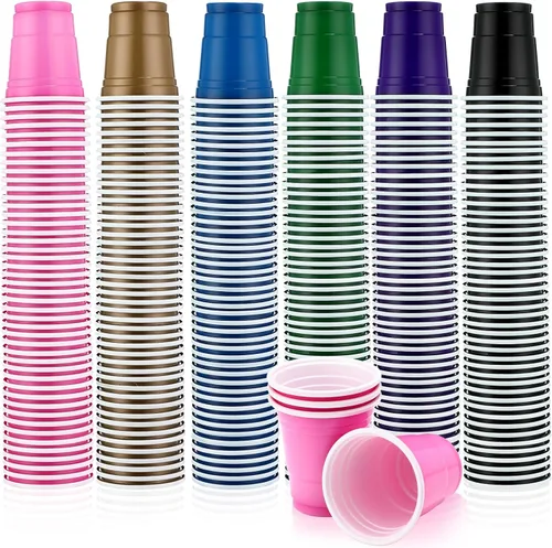 Miniatura 8 de Mimorou Paquete de 600 vasos de chupito de plástico de 2 onzas, vasos desechables de plástico, mini tazas multicolor para barbacoa, fiesta