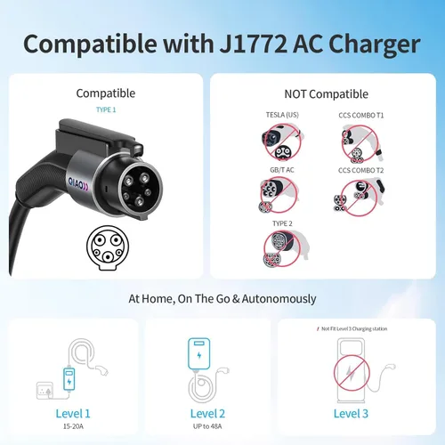 Miniatura 2 de Adaptador de Carga J1772 a Cargador Tesla QIAO, Hasta 80A 250V - Adaptador J1772 a NACS para Cargar Coches Eléctricos Tesla en Estación de Carga AC
