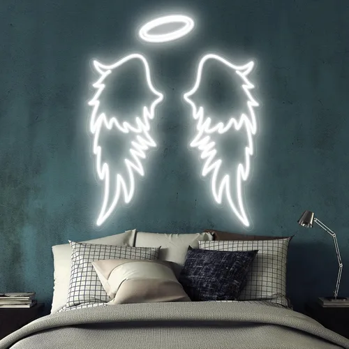 Miniatura 5 de Alas de ángel con halo, letreros de neón de alas de ángel para decoración de pared, luz de neón para bodas, fiestas, bares, salones, dormitorios