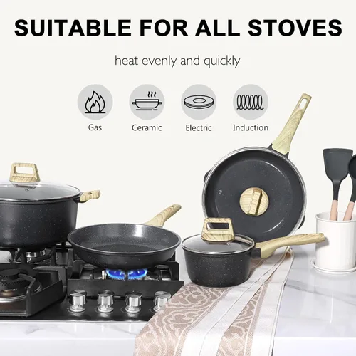 Miniatura 6 de GiPP Juego de ollas y sartenes de cerámica antiadherentes, juego de 18 utensilios de cocina antiadherentes, juego de cocina saludable no tóxico