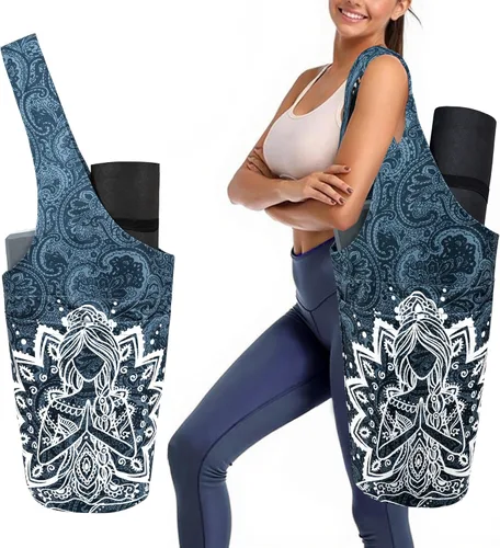 Bolsa para esterilla de yoga para mujeres con bolsillo grande lateral, duradera de lino, bolsa de gimnasio para entrenamiento, almacenamiento de