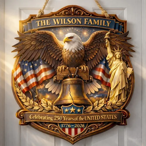 Miniatura 30 de NAZENTI Letrero personalizado para puerta del 4 de julio con nombre familiar, coronas de puerta personalizadas para 250 aniversario de Estados