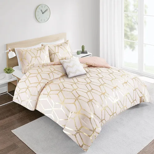 Miniatura 3 de Comfort Spaces Vivian juego de edredón ultra suave para todas las estaciones, ligero y moderno, ropa de cama con estampado geométrico, metálico