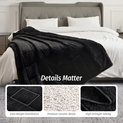 Miniatura 5 de Wemore Manta con peso de forro polar Sherpa para adulto, 10 libras de doble cara, acogedora y esponjosa, manta ultra mullida con parte superior