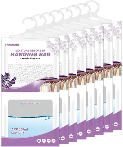 Miniatura 8 de CANAGER Absorbedor de humedad colgante, fragancia de lino, bolsa colgante desecante a prueba de humedad, bolsa deshumidificadora (8 paquetes)