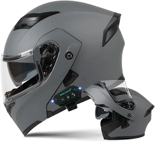 Miniatura 15 de Casco de motocicleta modular Bluetooth con aprobación DOT, antiempañamiento, doble visera, cara completa, abatible, con altavoz y micrófono